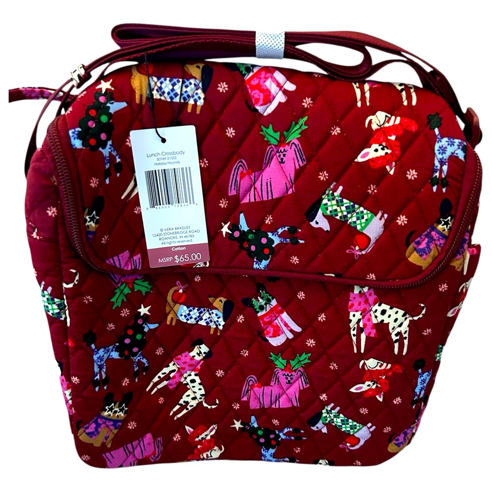NWT Vera Bradley Women's Cotton Lunch Crossbody Bag Holiday Hounds